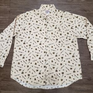 Wrangler Rugged Wear Fly Fishing Pattern Long Sleeve Button Up